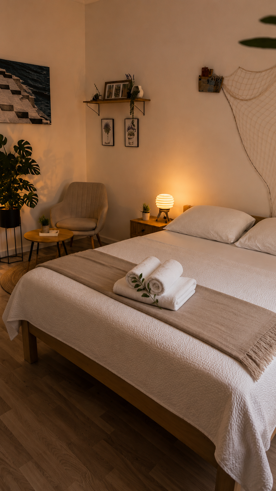 Apartment No1 – Innenansicht, Küche und Schlafbereich